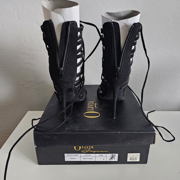 SEXY Olivia Lace Up Black Suede Heels; Size 9; Worn Once at a Bridal Shower - Picture 3 of 3